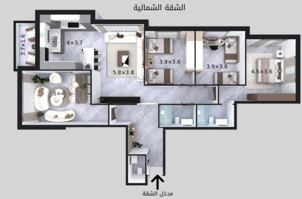 توزيعة اثاث الشقة الشمالية مشروع بركة ٢٤